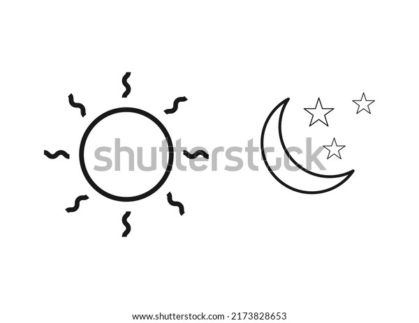Night symbol of the moon with stars and sun,\
isolated on white\
background.