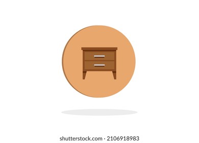 Night table, icon in yellow circle with shadow below, modern illustration, white background, size vector.