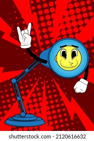 Night Table Lamp with hands in rocker pose. Office Light cartoon character with face.