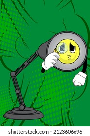 Night Table Lamp holding a magnifying glass. Office Light cartoon character with face.