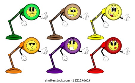 Night Table Lamp making thumbs up sign. Office Light cartoon character with face.