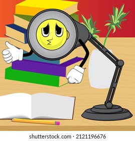 Night Table Lamp making thumbs up sign. Office Light cartoon character with face.