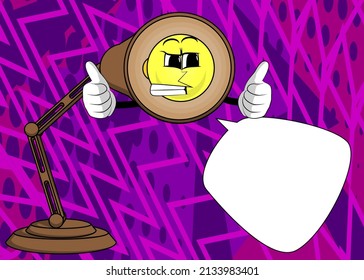Night Table Lamp making thumbs up sign with two hands. Office Light cartoon character with face.