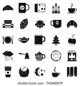 Night tea drinking icons set. Simple set of 25 night tea drinking vector icons for web isolated on white background
