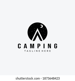 Night Tent Camping Logo Vector Design Vintage Illustration Icon, Evening Camping, Backyard Camp, Mountain Camp, River Camp, Beach Camp, Creative Logo