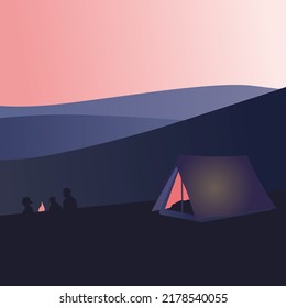 Night Tent Hike Bonfire Sunset