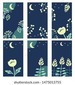 Night theme templates with moon and flowers