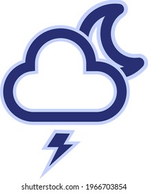 Trueno nocturno, ilustración de icono, vector sobre fondo blanco