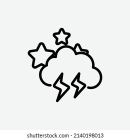  night thunder star icon, isolated weather outline icon in light grey background, perfect for website, blog, logo, graphic design, social media, UI, mobile app