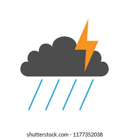 NIGHT THUNDERSTORM symbol. CLOUD, LIGHTNING and RAIN. Weather forecast icon. Vector.