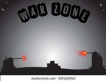 A night time battle scene with large guns and blank space