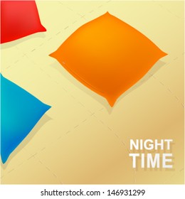 Night time cartoon concept with pillows and blanket. EPS 10