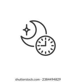 Night time line icon. linear style sign for mobile concept and web design. Clock and moon outline vector icon. Midnight symbol, logo illustration. Vector graphics