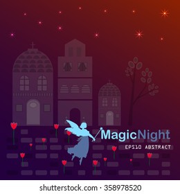 Night. Time of miracles and magic. The illustration shows a fairy as a symbol of miracles