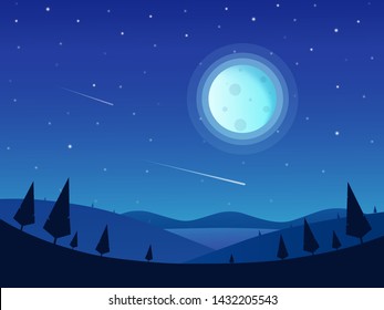 Night time nature landscape with a Full moon and a Stary sky