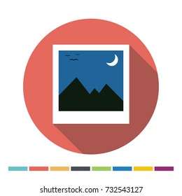 Night time photo flat icon with long shadow. Vector Illustration.