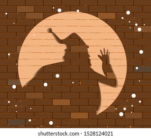 night time santa shadow reflection snowing brick wall backgorund bodylanguage
