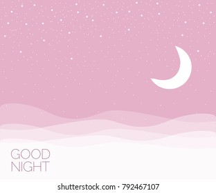 Night Time Sky Background. Good Night. Conceptual Idea. Sweet Pink Dreams. Vector Illustration Eps 10