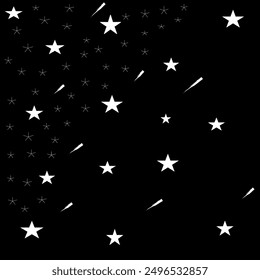 night time The stars fill the sky Both small and large stars On the black sky But the stars shine bright and there are meteor showers.