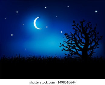 night time wallpaper with tree silhouette and night sky
