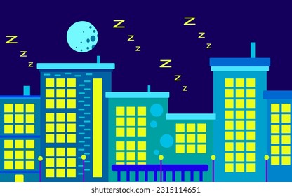 night town flat illustration for banner, poster, template, design, background, etc