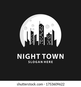 night town logo with negative space style, vector logo design
