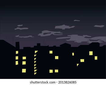 Night town, window view, dark