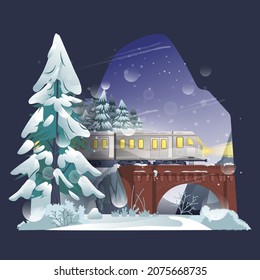 A Night Train Driving in the Middle of Winter Illustration