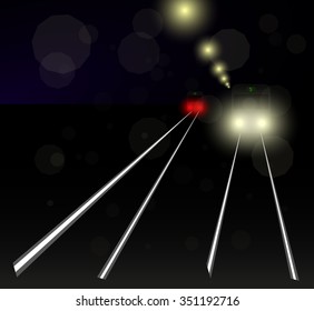 night tram in the snow in the light of a lantern