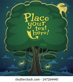 Night tree background. Vector illustration.
