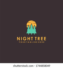 Night tree logo design with minimalist style