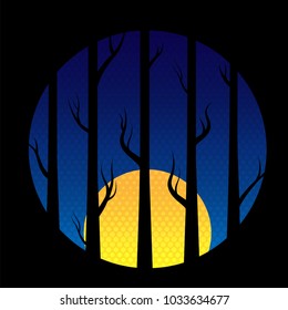 Night Trees in Woods and moon