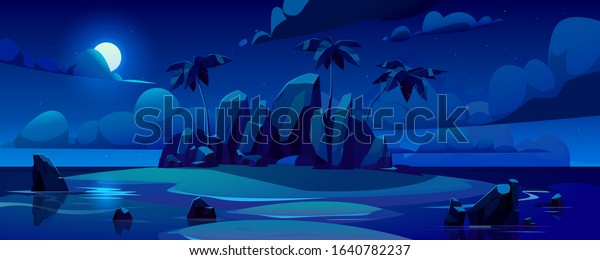 Night Tropical Island Ocean Palm Trees Stock Vector (Royalty Free ...