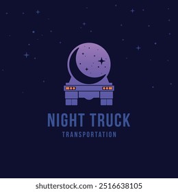 Night truck logo. Back view of the tank truck with moon and stars logo design concept vector illustration