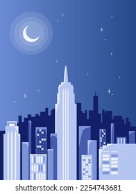 Night urban city view with skyscrapers