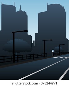Night Urban Landscape.Vector illustration of cityscape at dawn