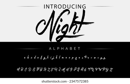 Tipo de letra del estilo del pincel vectorial nocturno, alfabeto, tipo de letra