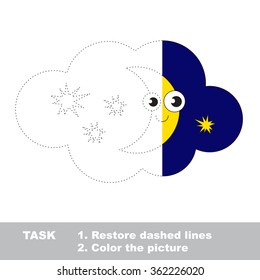 Night in vector colorful to be traced. Restore dashed line and color the picture. Worksheet to be colored.