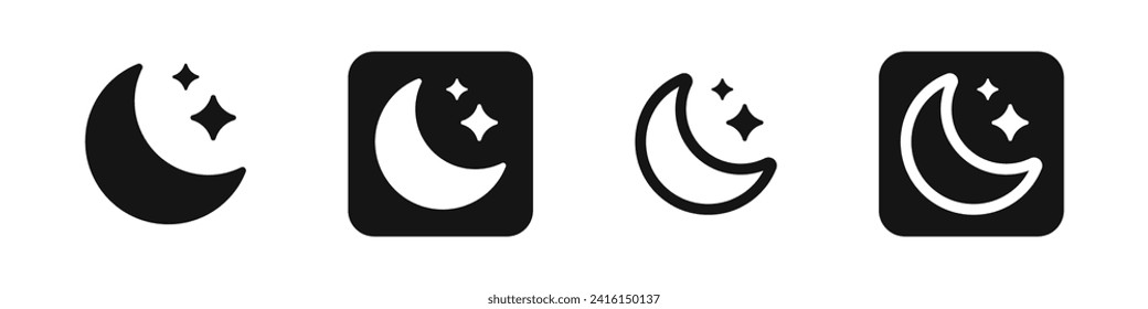 Night vector icon. Moon and stars. Night mode icons. 