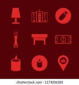 night vector icons set. with football stadium, table lamp, university location and nightstand in set