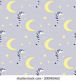night vector pattern with painted moon and a nightcap