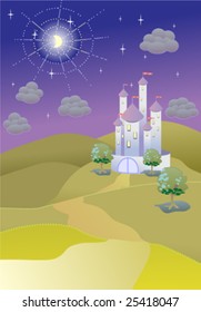 night vector scenery with castle