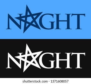 Night, Vector symbol of Phrase with pentagram in EPS10. Logo with mood of gothic, night and dark.