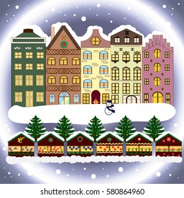Night vector Winter, Christmas urban landscape.