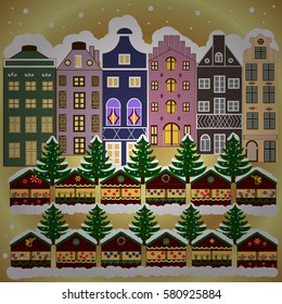 Night vector Winter, Christmas urban landscape.