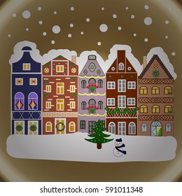 Night vector Winter, Christmas urban landscape.