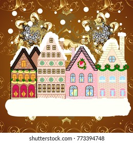 Night vector Winter, Christmas urban landscape. Vector illustration.