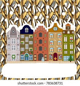 Night vector Winter, Christmas urban landscape. Vector illustration.