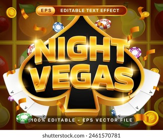 efecto de texto 3d de las vegas nocturnas y efecto de texto editable con ilustración de borde de espadas negro