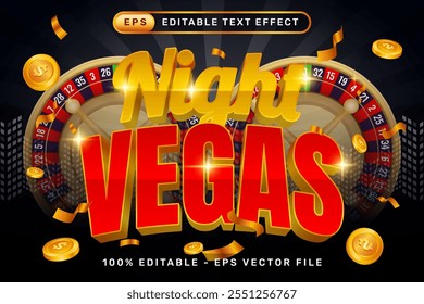 efeito de texto noturno vegas 3d e efeito de texto editável com um fundo preto e ilustrações de jogo